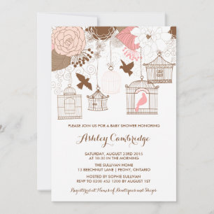Rustic Pink Birdcages Baby Shower Invitation