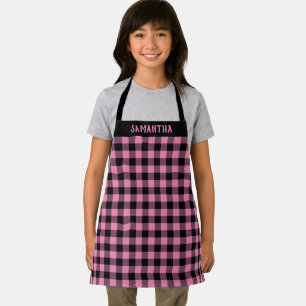 Rustic Pink Black Buffalo Plaid Holiday Custom Apron