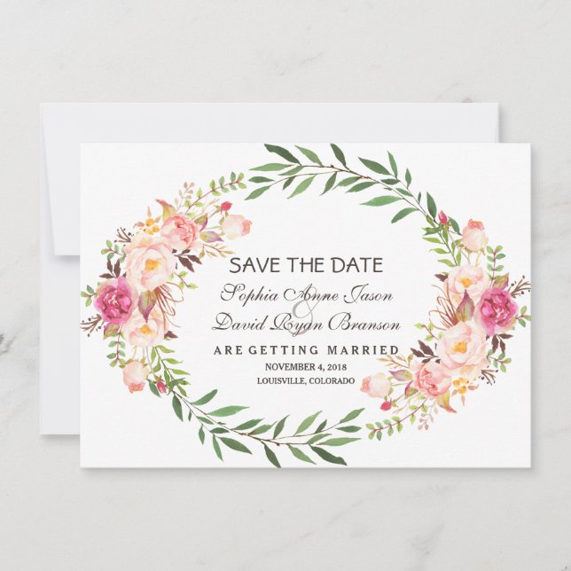 Rustic Pink Blush Floral Bloom Save The Date (Front)