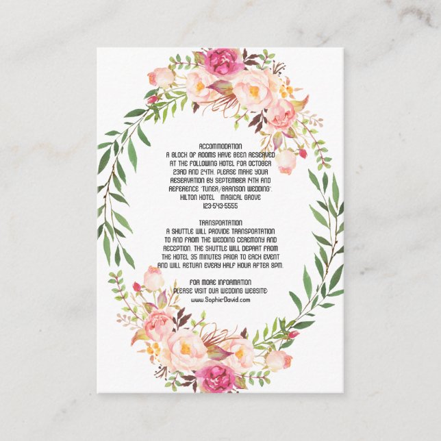 Rustic Pink Blush Floral Bloom Wedding Details Enclosure Card (Front)