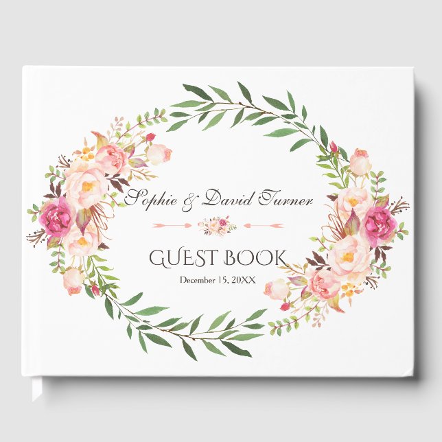 Rustic Pink Blush Floral Bloom Wedding Details Guest Book (Front)
