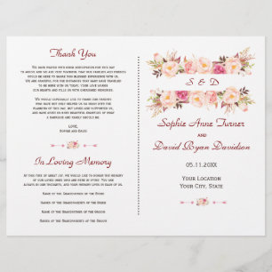 Rustic Pink Blush Flowers Frame Wedding Program