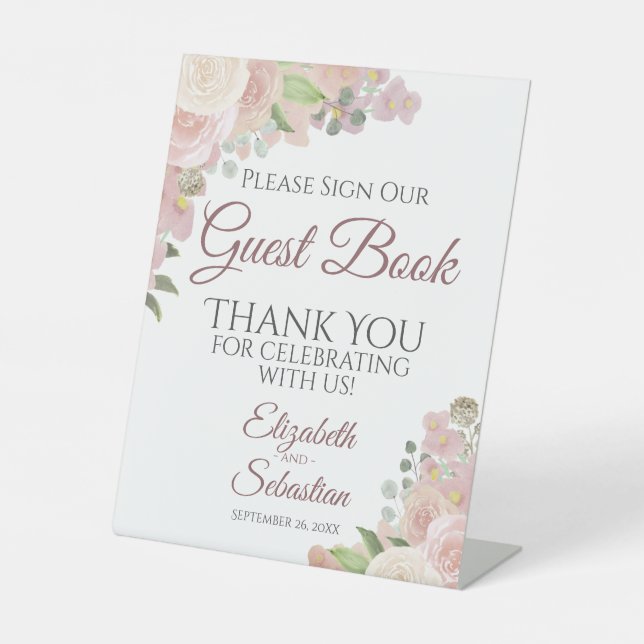 Rustic Pink Boho Floral Please Sign Our Guest Book (Front)