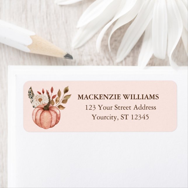 Rustic Pink Boho Floral Pumpkin Return Address Label (Insitu)
