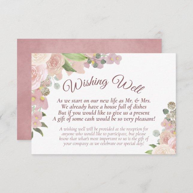 Rustic Pink Boho Floral Wedding Wishing Well Enclosure Card (Front/Back)