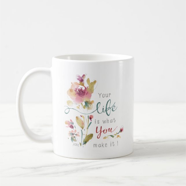 Rustic Pink Botanical Watercolor Quote Coffee Mug (Left)