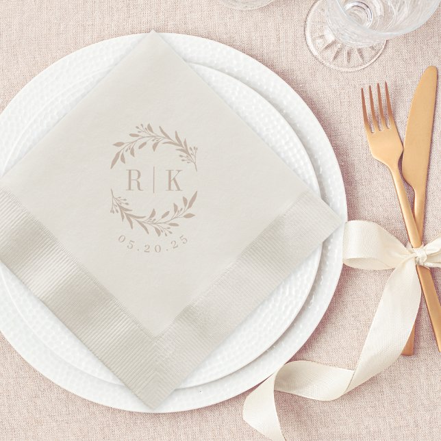 Rustic Pink Botanical Wreath Wedding Monogram Napkin (Creator Uploaded)