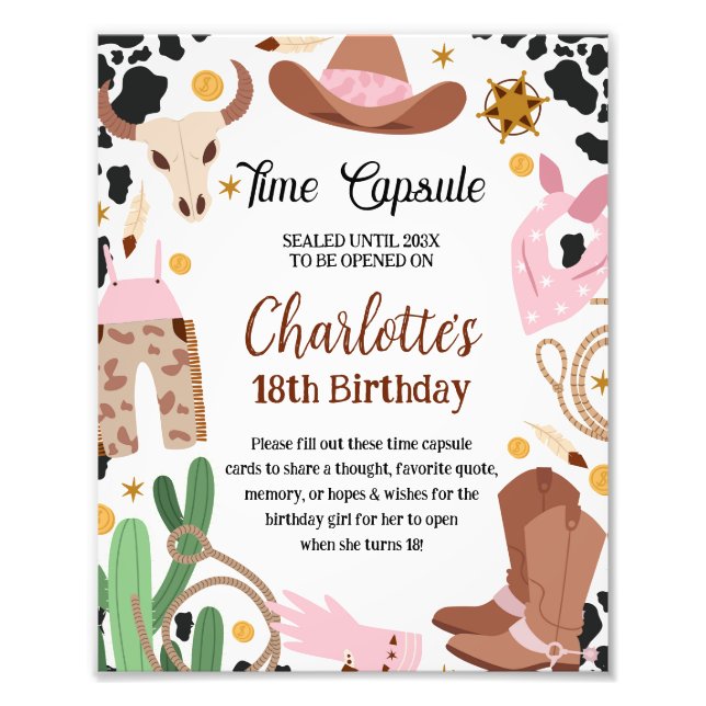 Rustic Pink Brown Rodeo Birthday Time Capsule Sign (Front)
