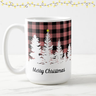 Rustic Pink Buffalo Plaid Forest Merry Christmas Coffee Mug