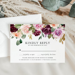 Rustic Pink Burgundy and Purple Meal Choice RSVP Card