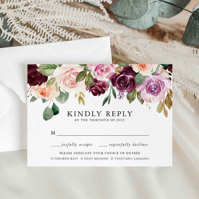 Rustic Pink Burgundy and Purple Meal Choice RSVP Card (Creator Uploaded)