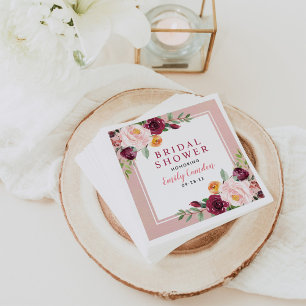 Rustic Pink Burgundy Floral Wedding Bridal Shower Napkin