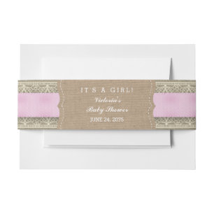 Rustic Pink Burlap and Lace Invitation Belly Band