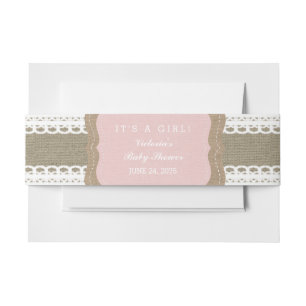 Rustic Pink Burlap and Lace Invitation Belly Band