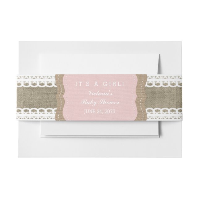 Rustic Pink Burlap and Lace Invitation Belly Band (Front Example)