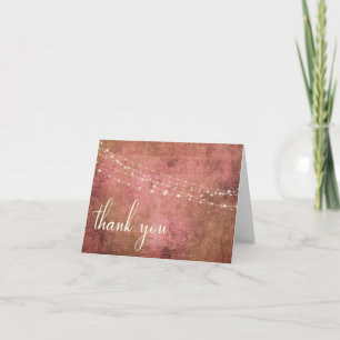 Rustic Pink & Burlap Vintage & Lights, 2 Thank You Card