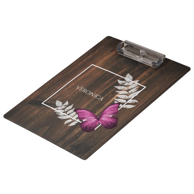 Rustic Pink Butterfly Clipboard (Angled)