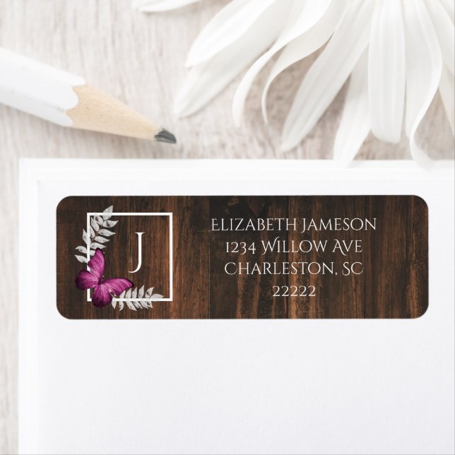 Rustic Pink Butterfly Label Return Address Label (Insitu)