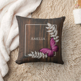 Rustic Pink Butterfly Throw Pillow