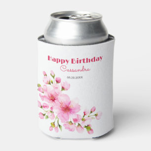 Rustic Pink Cherry Blossom Sakura Floral Birthday Can Cooler