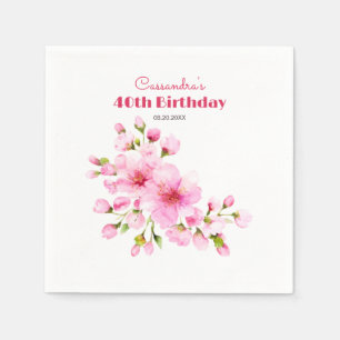 Rustic Pink Cherry Blossom Sakura Floral Birthday Napkin