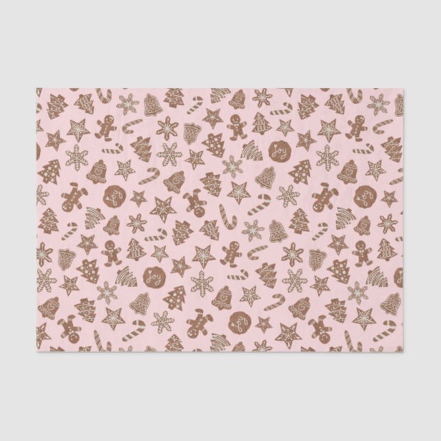 Rustic Pink Christmas Cookies Pattern Tissue Paper (Front)