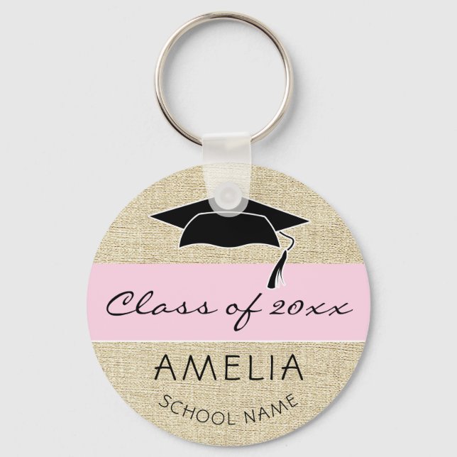 Rustic Pink Class of and Graduate Name Graduation Key Ring (Front)