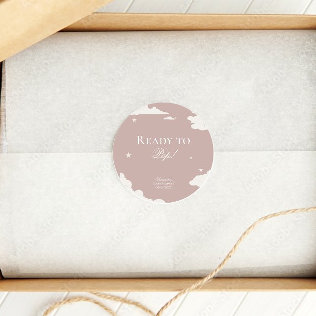 Rustic pink cloud minimal Ready to Pop baby shower Classic Round Sticker (Creator Uploaded)