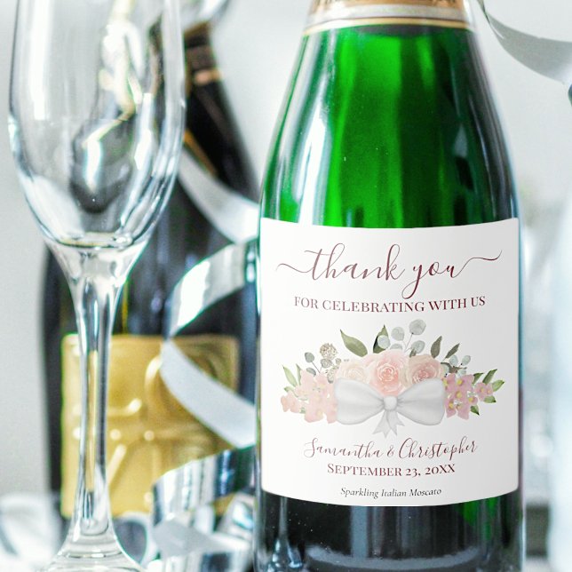 Rustic Pink & Coral Bouquet Boho Wedding Thank You Sparkling Wine Label (Creator Uploaded)