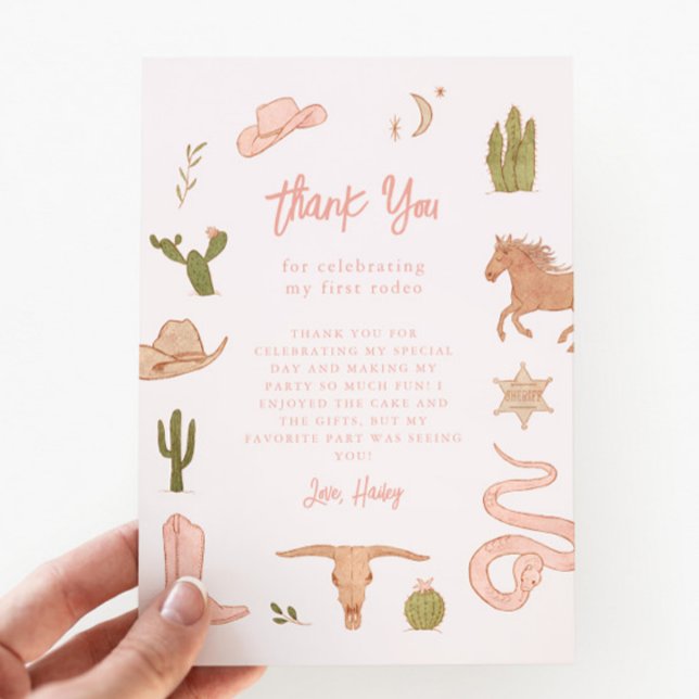 Rustic Pink Cowgirl Birthday Party Thank You Card (Creator Uploaded)