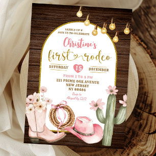 Rustic Pink Cowgirl First Rodeo First Birthday Invitation