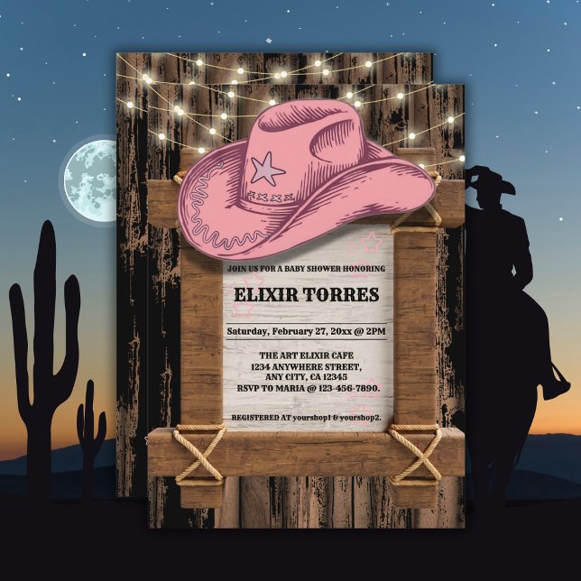 Rustic Pink Cowgirl Hat Baby Shower  Invitation (Creator Uploaded)