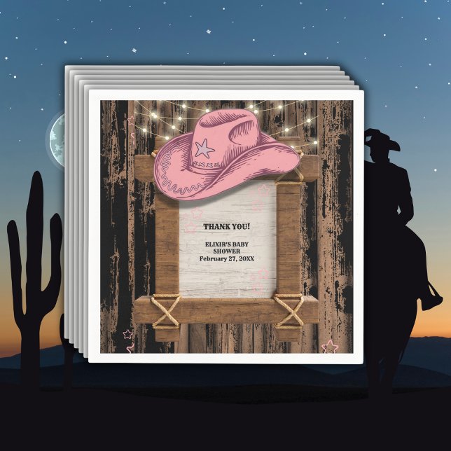 Rustic Pink Cowgirl Hat Baby Shower  Napkin (Creator Uploaded)