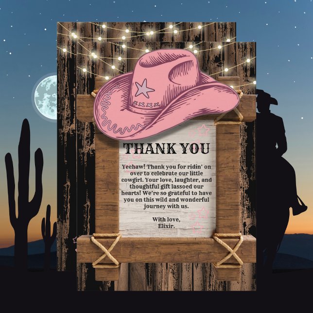 Rustic Pink Cowgirl Hat Baby Shower  Thank You Card (Creator Uploaded)