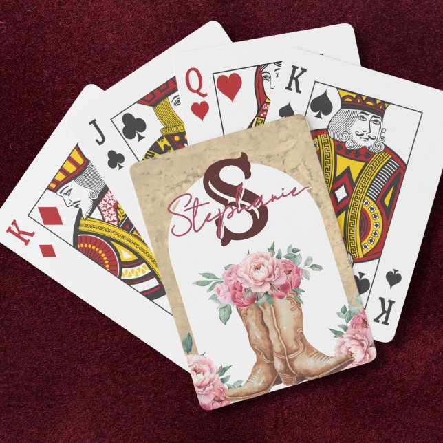 Rustic Pink Cowgirl Monogrammed Floral Playing Cards (Creator Uploaded)