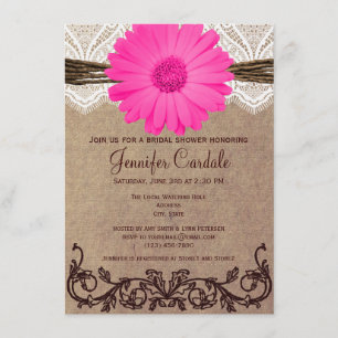 Rustic Pink Daisy Bridal Shower Invitations