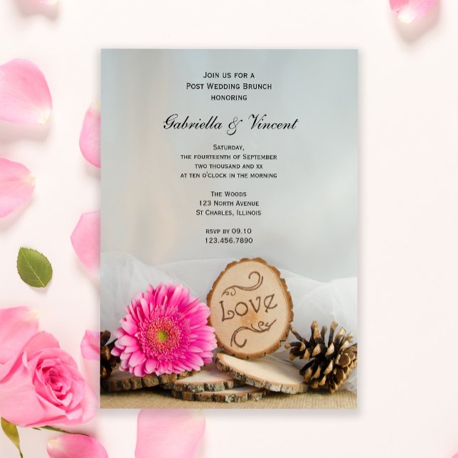 Rustic Pink Daisy Woodland Post Wedding Brunch Invitation (Creator Uploaded)