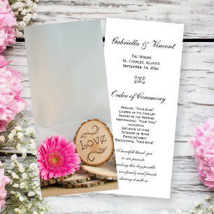 Rustic Pink Daisy Woodland Wedding Program