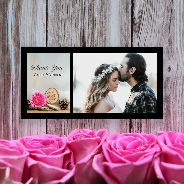 Rustic Pink Daisy Woodland Wedding Thank You (Creator Uploaded)