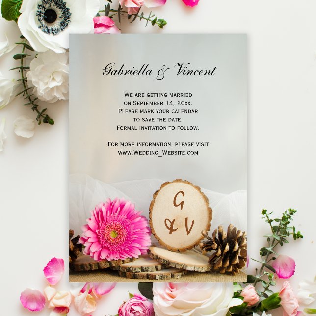 Rustic Pink Daisy Woods Wedding Save the Date Invitation (Creator Uploaded)