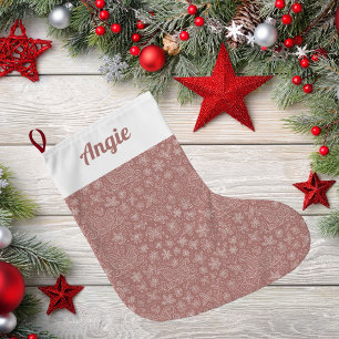 Rustic Pink Doodle Christmas Sleigh Pattern Large Christmas Stocking