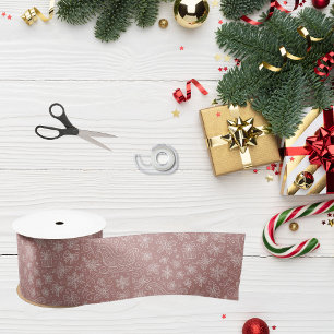 Rustic Pink Doodle Christmas Sleigh Pattern Satin Ribbon