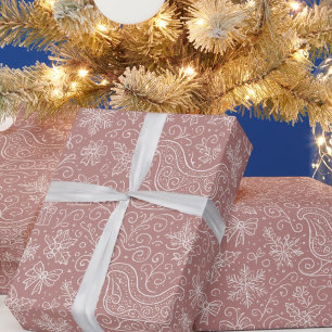 Rustic Pink Doodle Christmas Sleigh Pattern Wrapping Paper