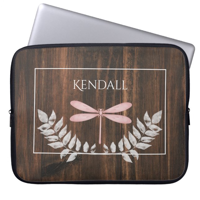 Rustic Pink Dragonfly Personalised Laptop Sleeve (Front)