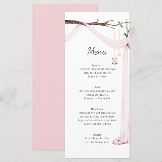 Rustic Pink Drape Tree Branch Wedding Menu (Front/Back)