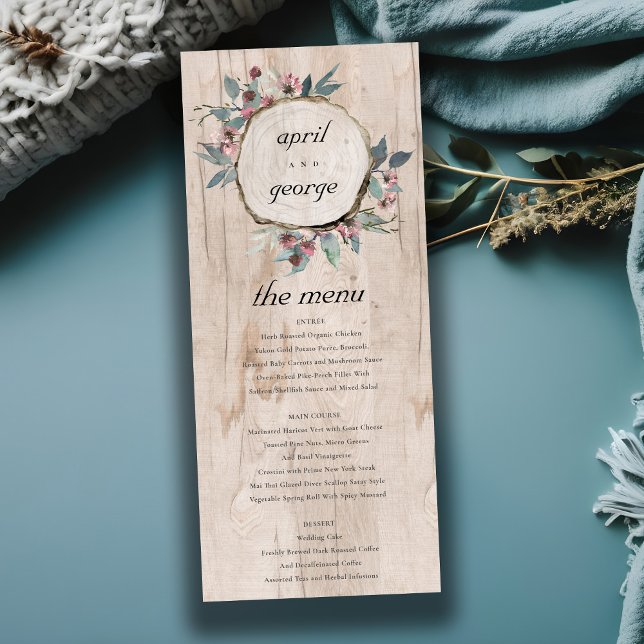 Rustic Pink Eucalyptus Floral Wedding Menu Card (Creator Uploaded)