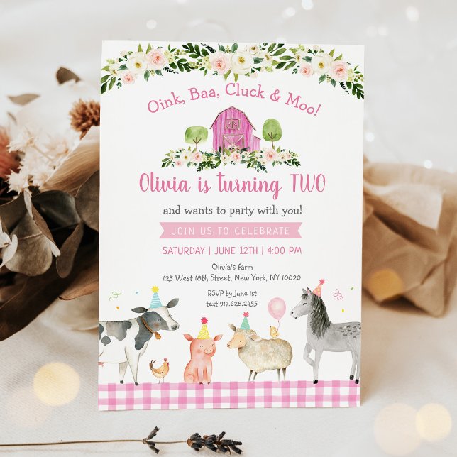Rustic Pink Farm Floral 2nd Birthday Invitation (Creator Uploaded)