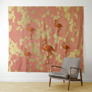 Rustic Pink Flamingos Tapestry
