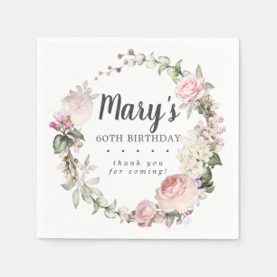 Rustic Pink Floral 60th Birthday Party Napkin