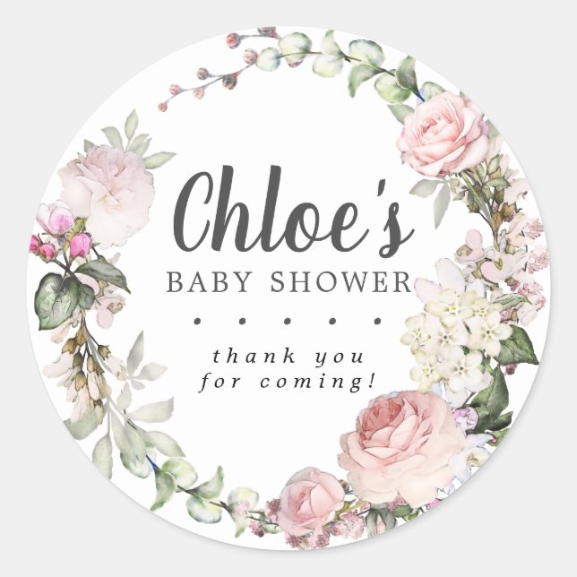 Rustic Pink Floral Baby Shower Thank You Classic Round Sticker (Front)